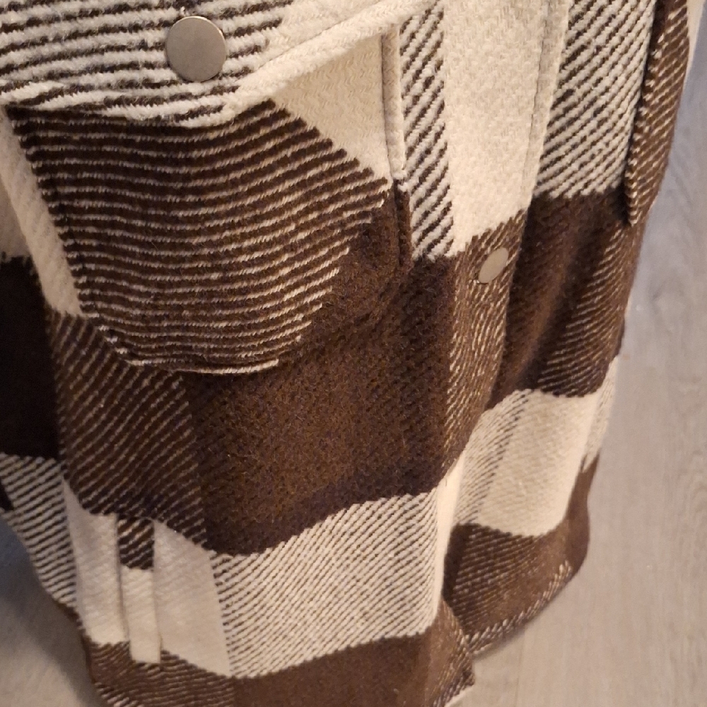 STOOSH Brown and White Plaid Fringe Barn Jacket - Picture 4 of 10